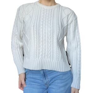 Vintage LL Bean Cream Cable Knit Chunky Sweater 100% Cotton Women’s Size L